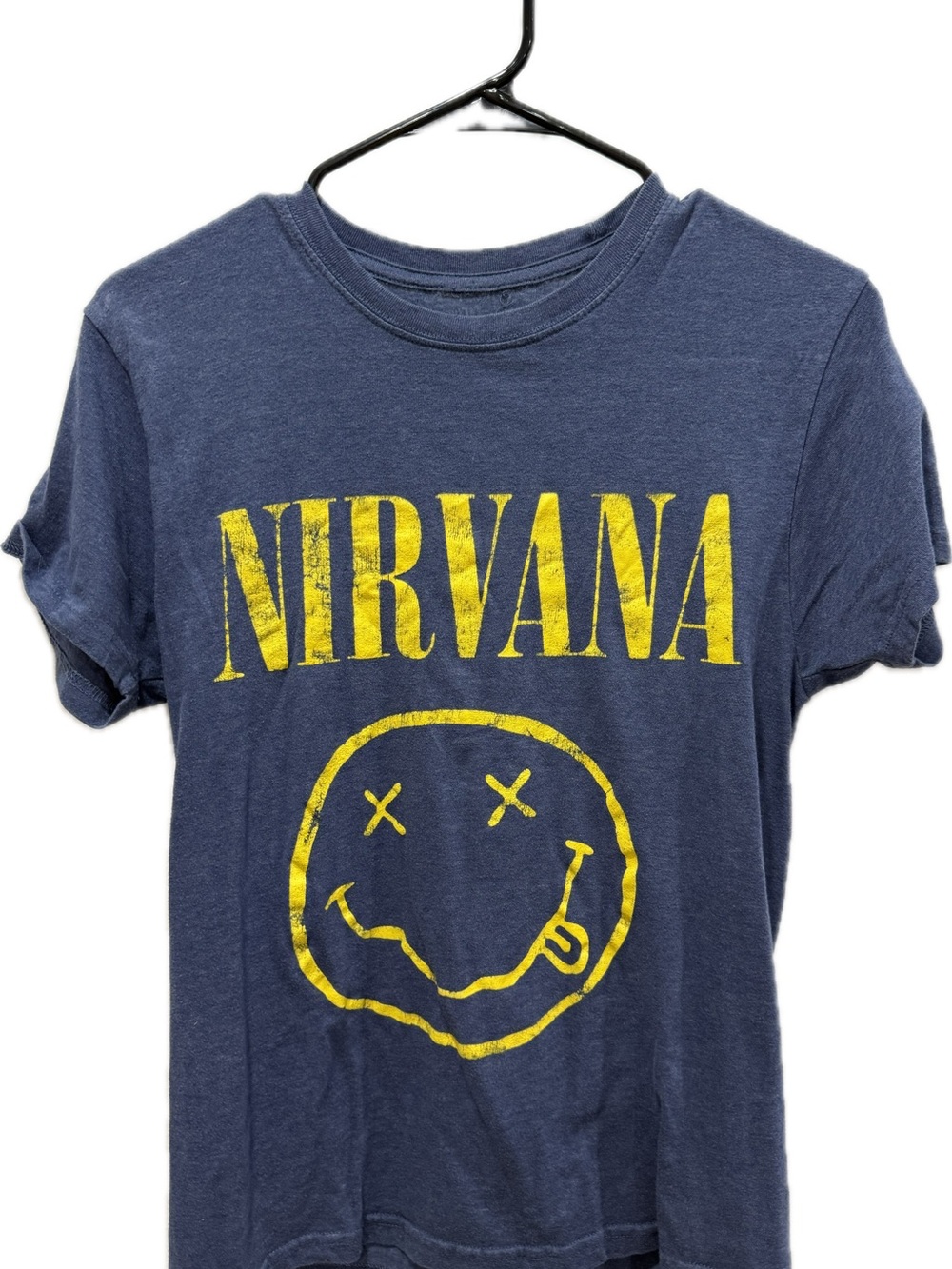 Nirvana Mens Graphic Tee in Navy with Yellow Print